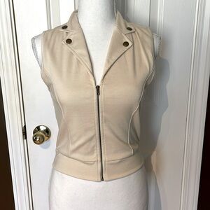 Living Doll Size Small Beige Sleeveless Zipper Top